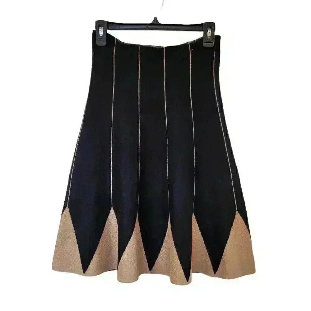 Max Studio Women's Black & Tan Viscose/Poly Sweater Knit Pleated Fit & Flare Pul